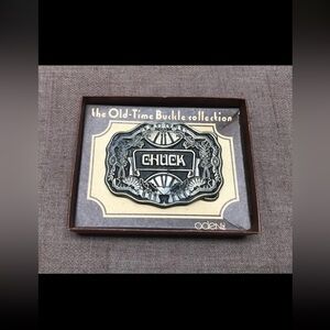 Vintage Oden Inc CHUCK Name Plate Belt Buckle with Original Box